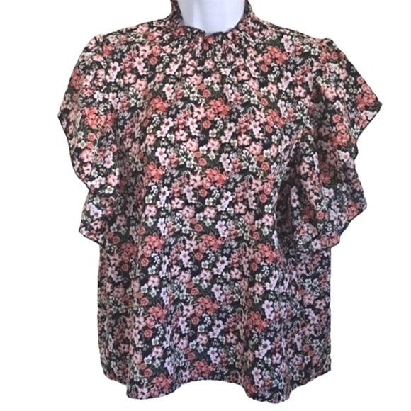 Shein Classic Frilled Neck Flutter Sleeve Ditsy Floral Print Top Size La… - Picture 9 of 9